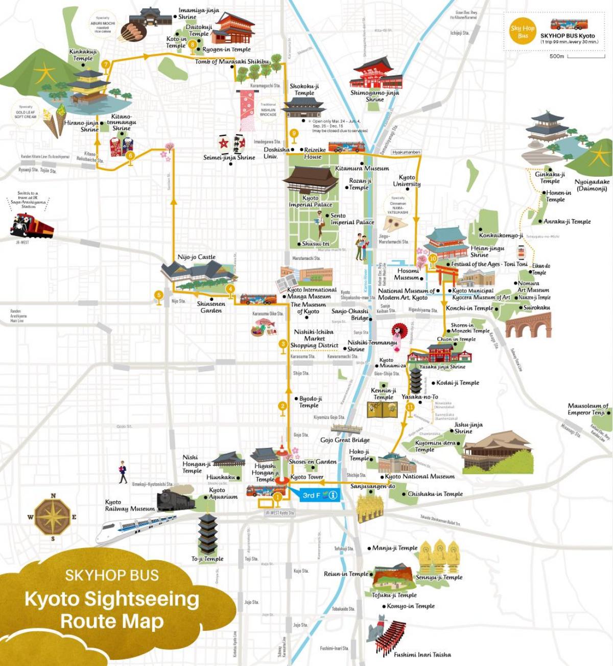 كيوتو هوب أون هوب أوف خريطة جولات الحافلات