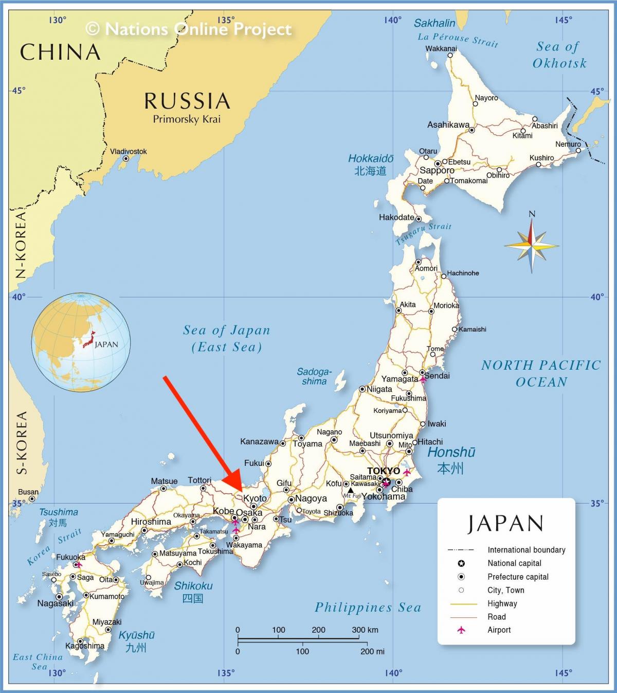 كيوتو على كانساي - خريطة اليابان